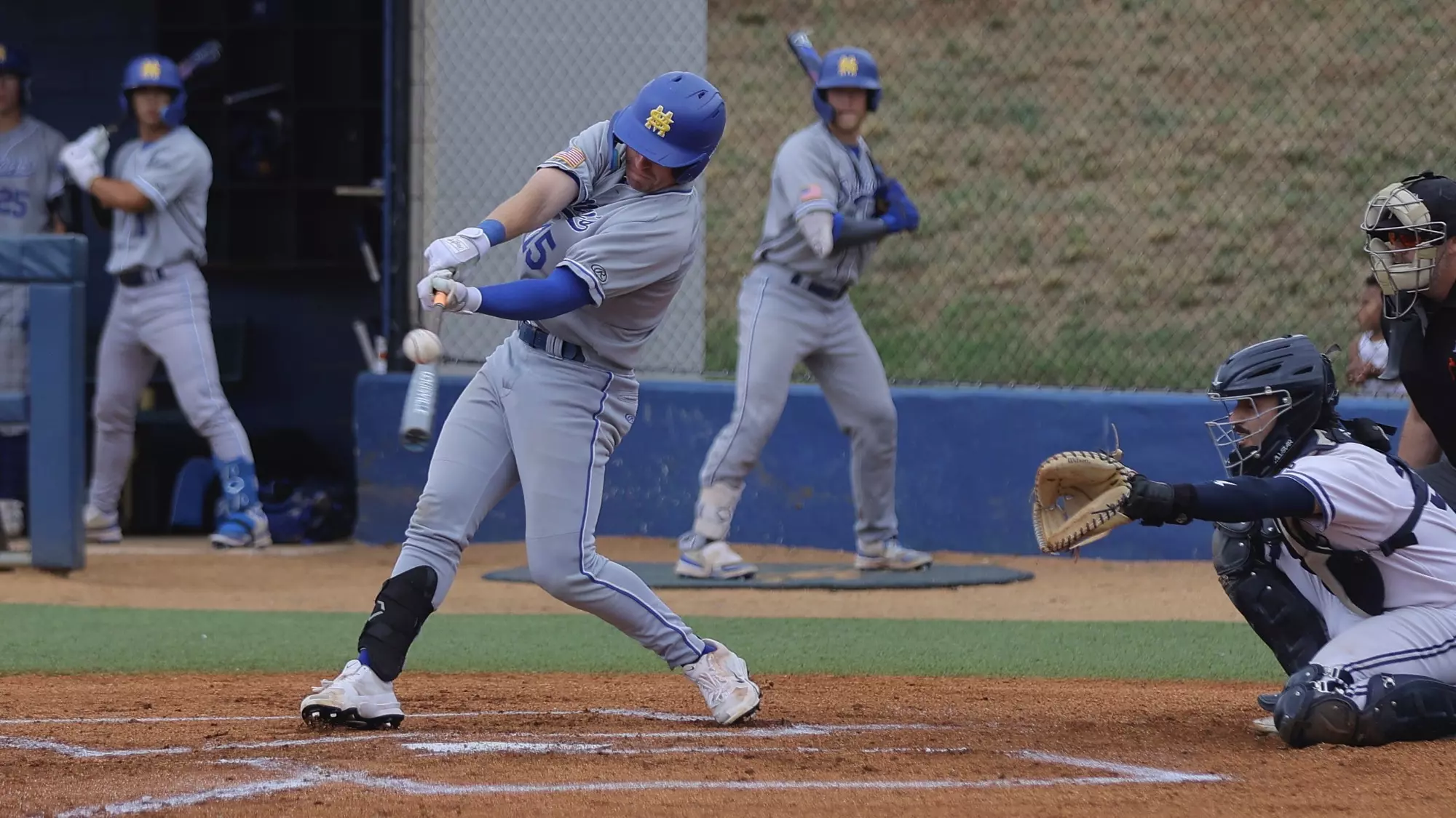 Garrett Brooks connects with a pitch at St. Edward's in the Lone Star Tournament.