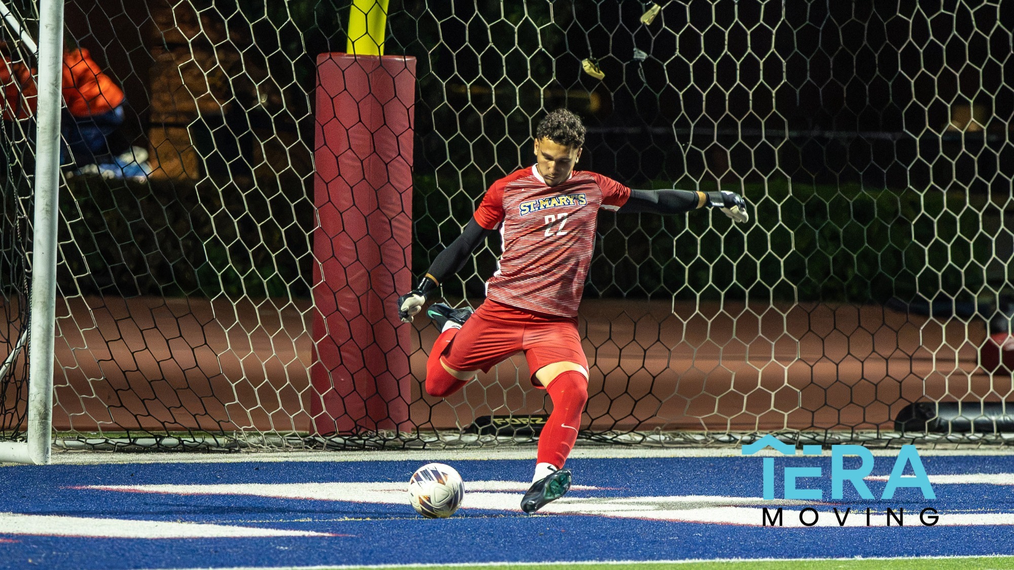 Nichita Misac takes a goal kick on the turf at Cornerstone Christian HS