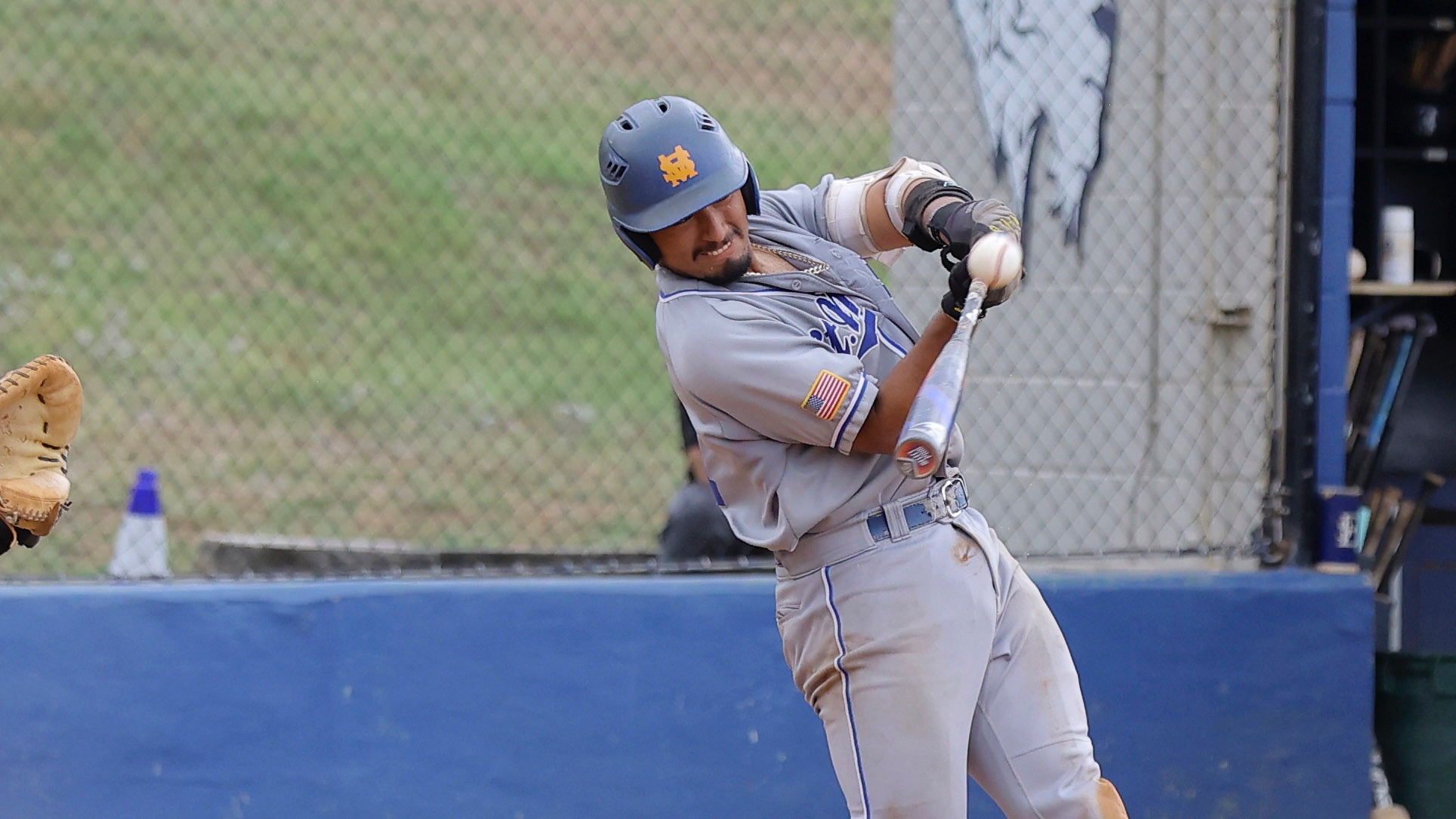 Dillon Lopez connects with a baseball at St. Edward's during the Lone Star Conference Tournament.