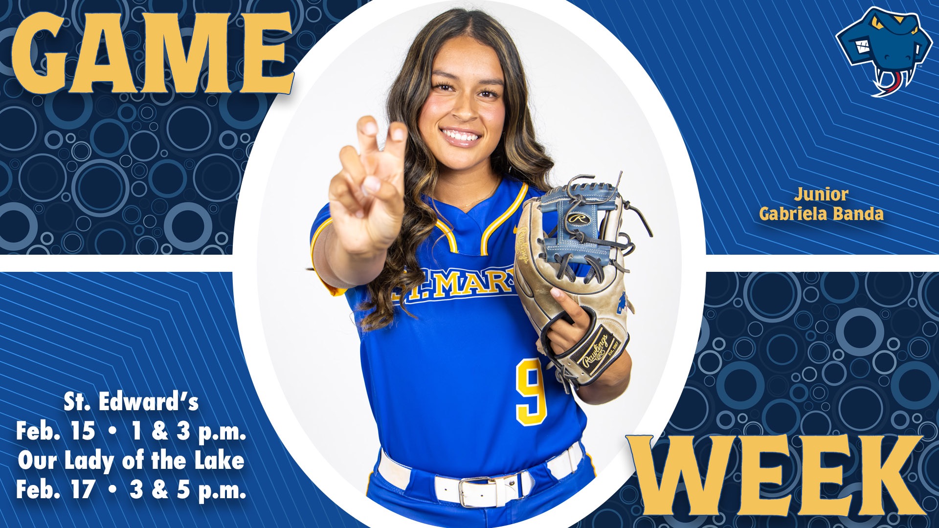 Graphic divided into quarters. In top left is the word Game, while the word Week is on the bottom right. In the center is Bella Banda with 