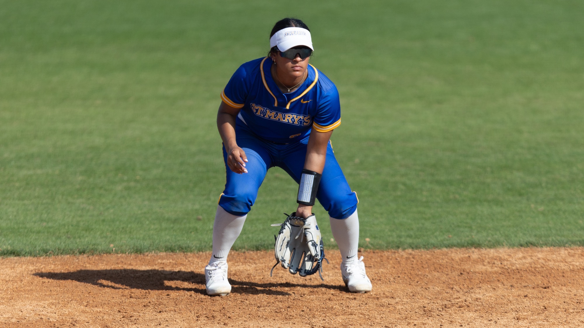 Bella Banda is down in the ready defensive position to field a ball.
