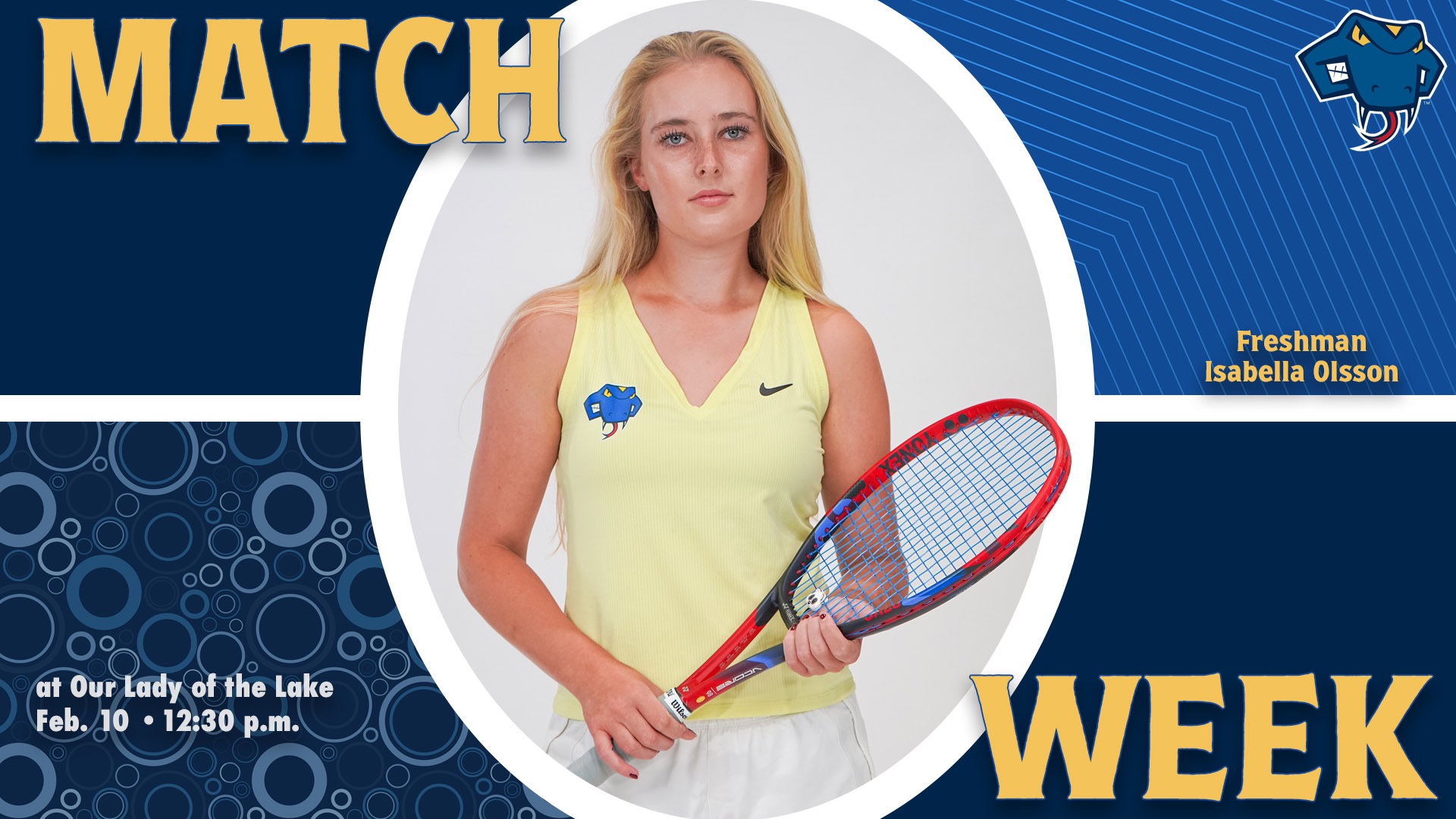 Graphic divided into quarters. In top left is the word Match, while the word Week is on the bottom right. In the center is Isabella Olsson with her name to the right. In the bottom left are the words 