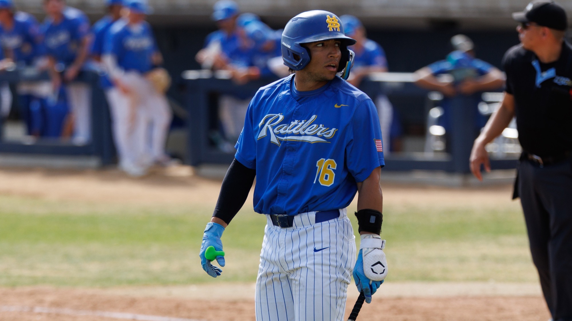 Matt Mendez looks into the stands before entering the batter's box.