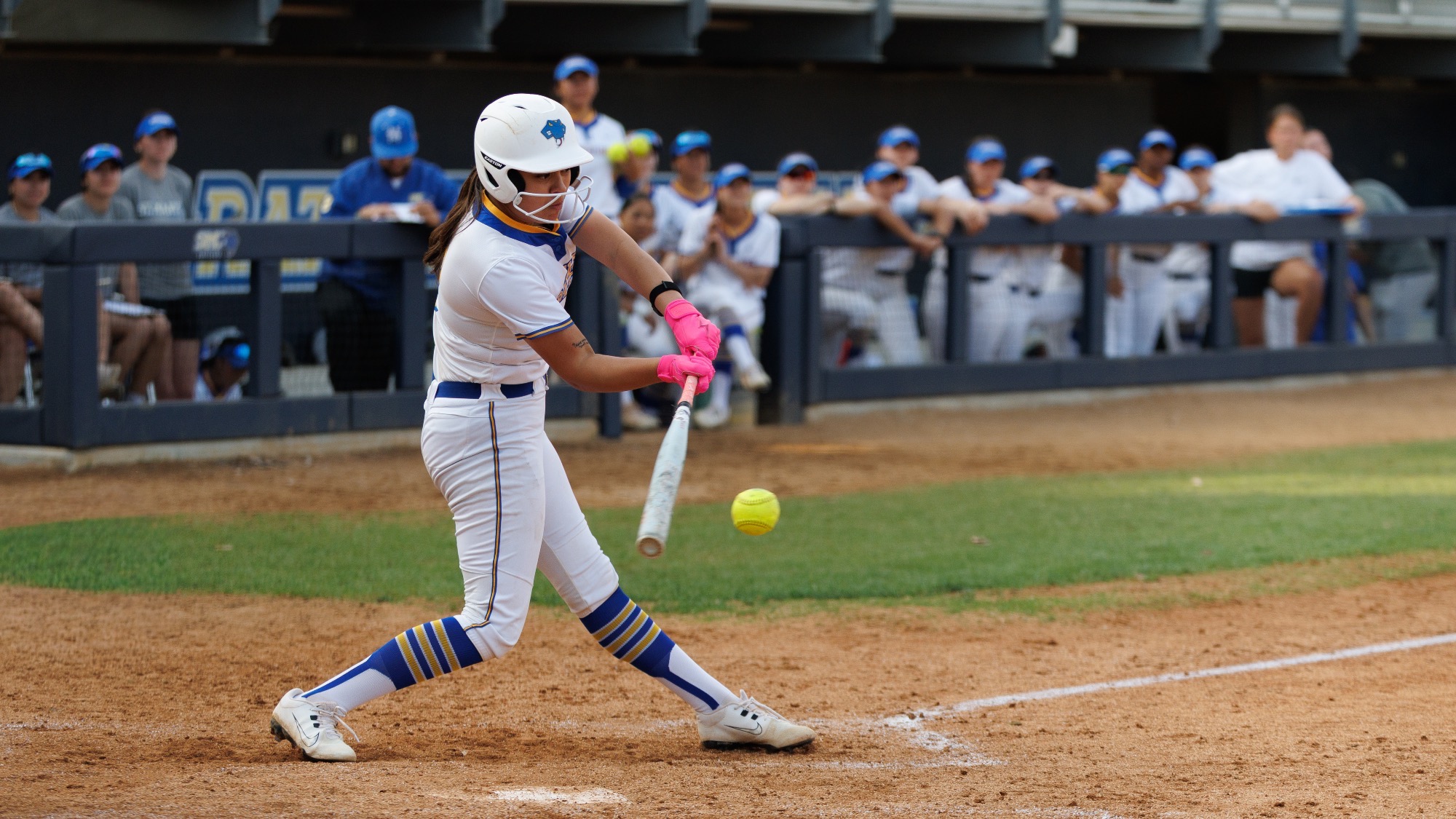 Bella Valdez hits a pitch against Western New Mexico.