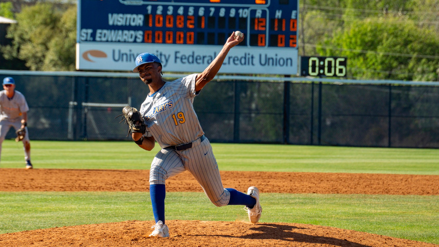 Gabe Cook throws a pitch at St. Edward's as part of a 17-0 shutout win.