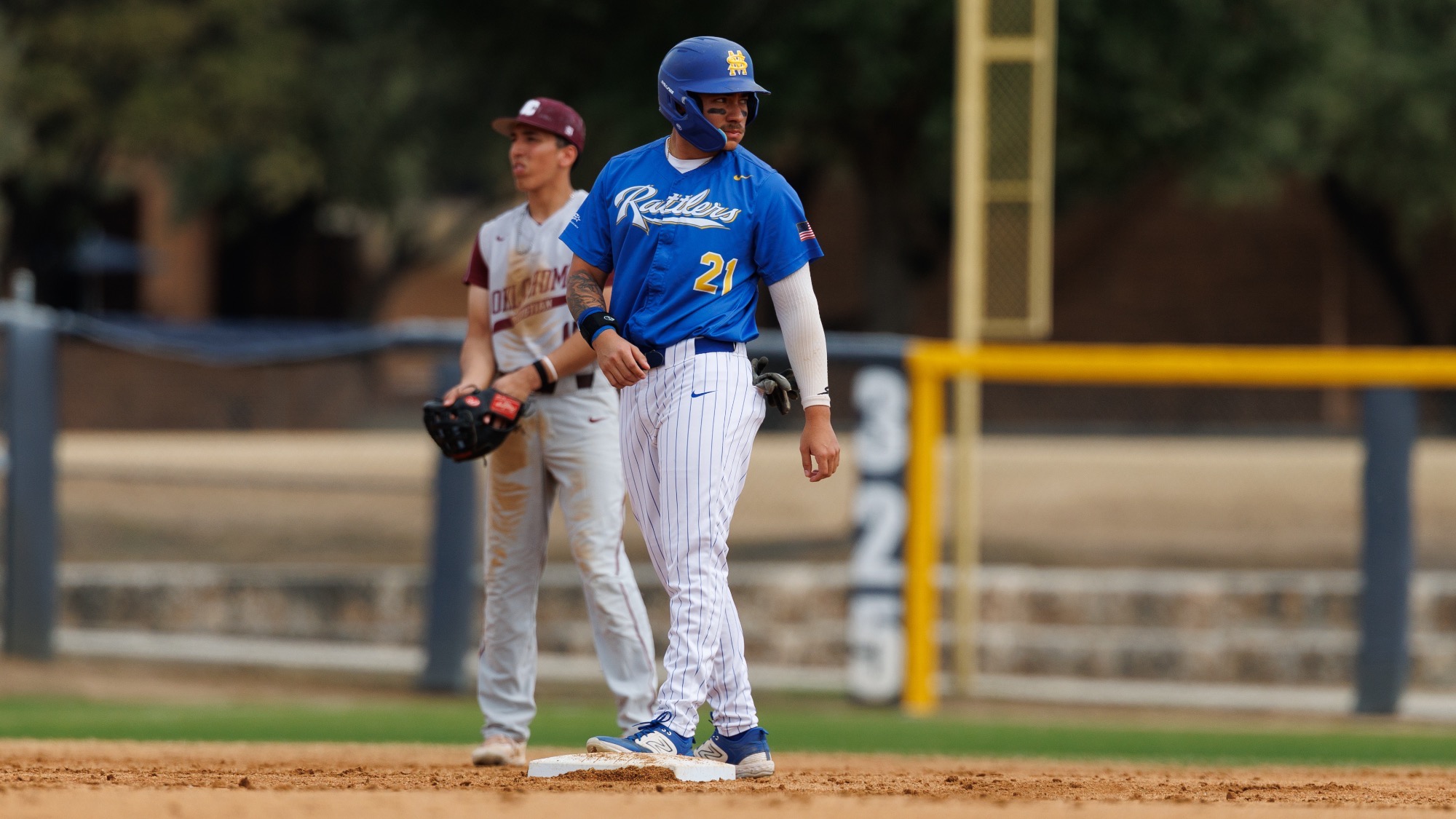 Ryan Alaniz stands on second base.