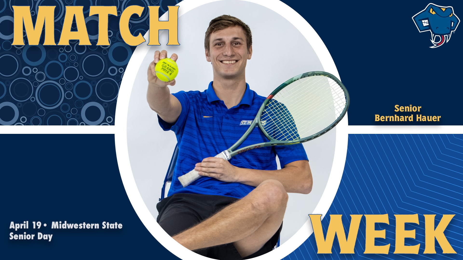 Graphic divided into quarters. In top left is the word Match, while the word Week is on the bottom right. In the center is Bernhard Hauer with his name to the right. In the bottom left are the words 