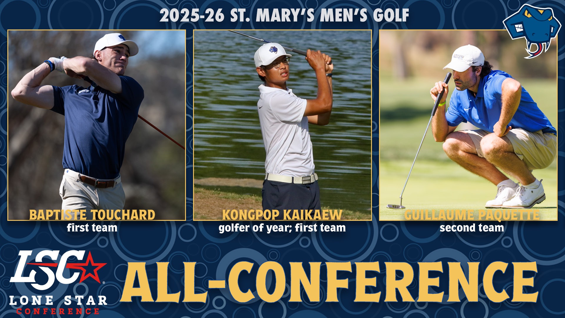 Graphic with Baptiste Touchard, Kongpop Kaikaew and Guillaume Paquette with their all-conference honors