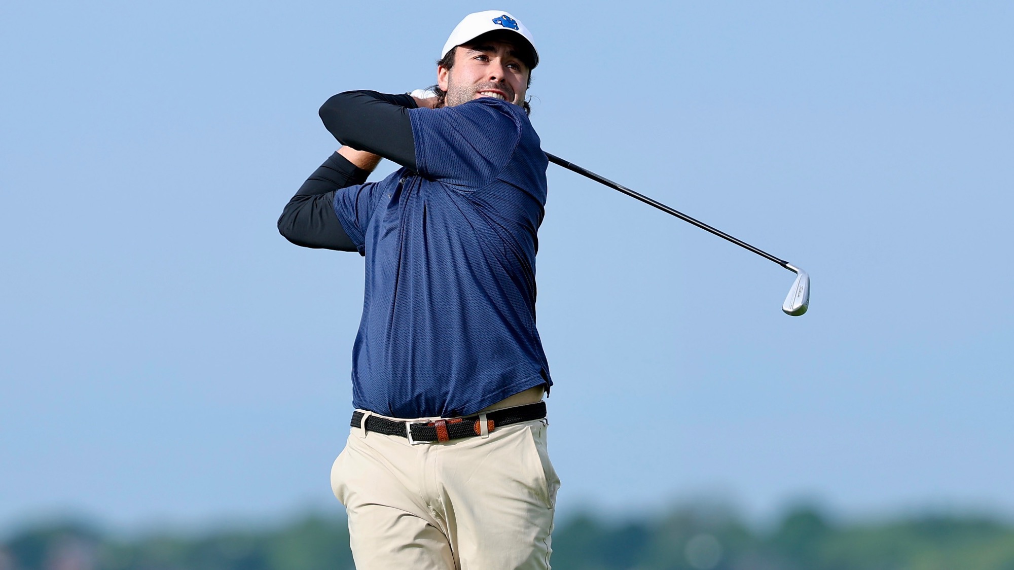 Guillaume Paquette follows through after teeing off at the Lone Star Championship
