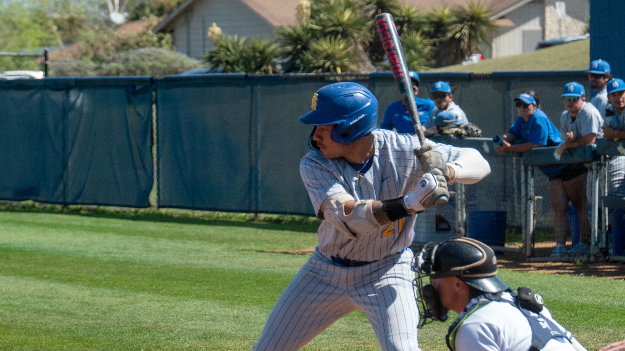 Ryan Alaniz stands in the batters box, waiting on a pitch.