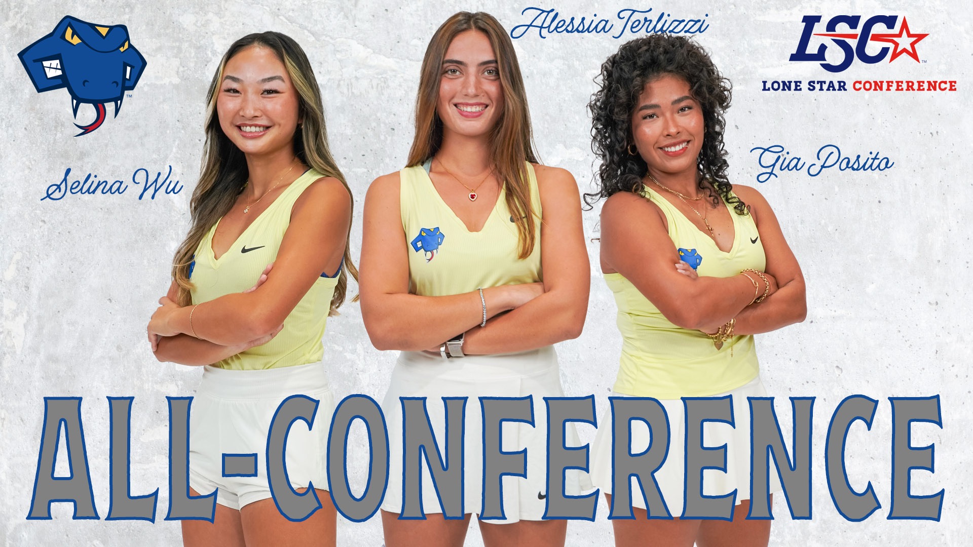 Graphic with Selina Wu, Alessia Terlizzi and Gia Posito and their names in script. Across the bottom are the words 