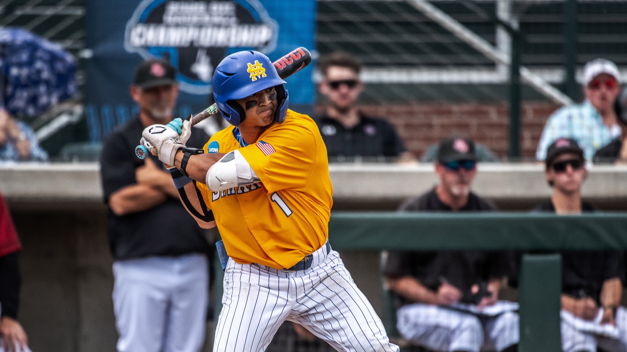 Jacob King begins his home run swing in the sixth inning at No. 1 Colorado Mesa.