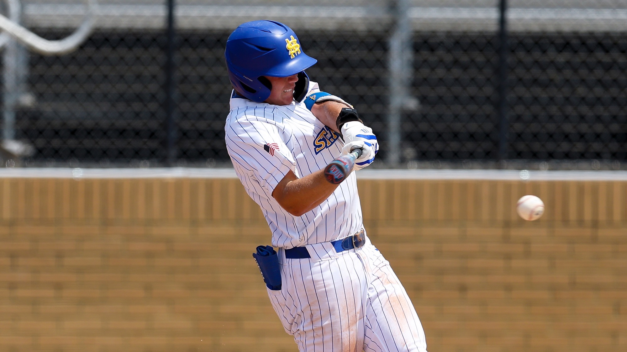 Blake Allen gets one of his three hits against Lubbock Christian at the Lone Star Conference Tournament.