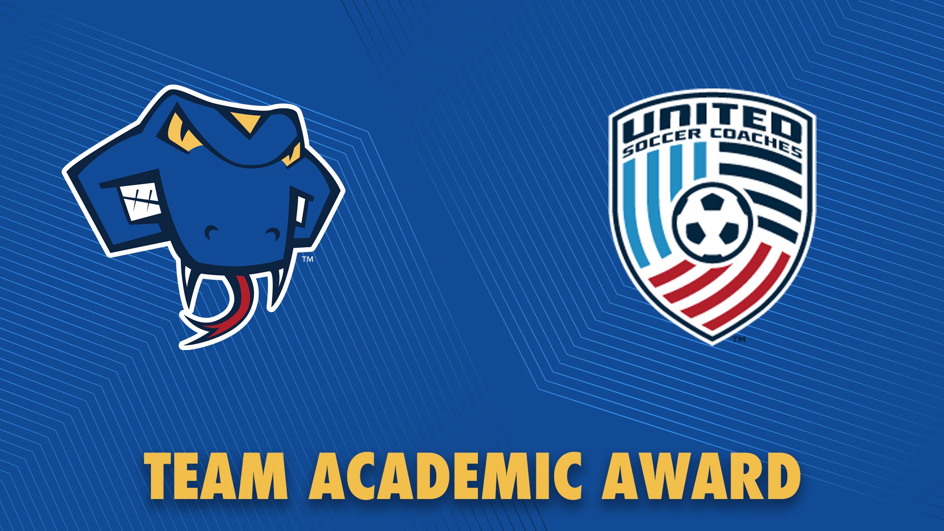 Graphic with the Rattler head on the left, the United Soccer Coaches logo on the right and the words Team Academic Award across the bottom.