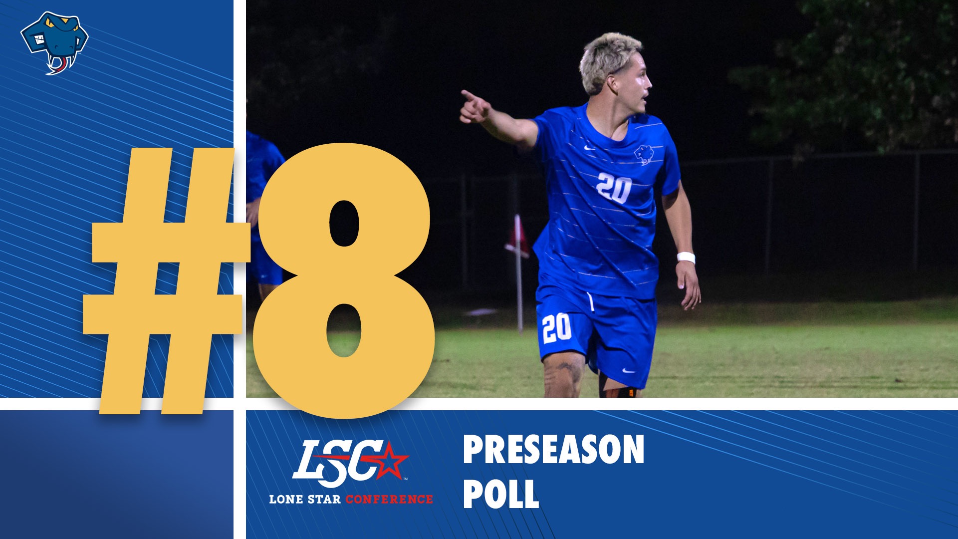 Graphic with a large #8 in gold with the LSC logo and the words 