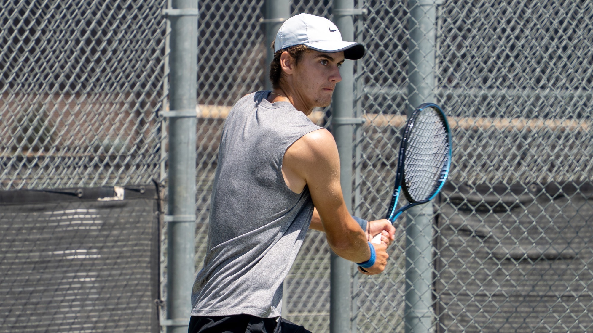 Nikita Gavrilonoks hits a backhand at UTPB