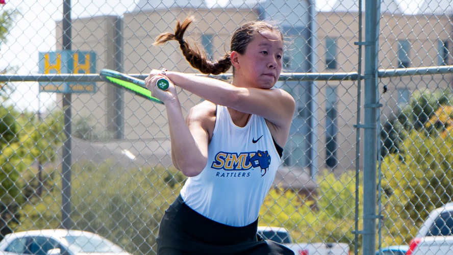 Janel Ospanova hits a forehand during play at the Lilly Kimbell Memorial Invitational