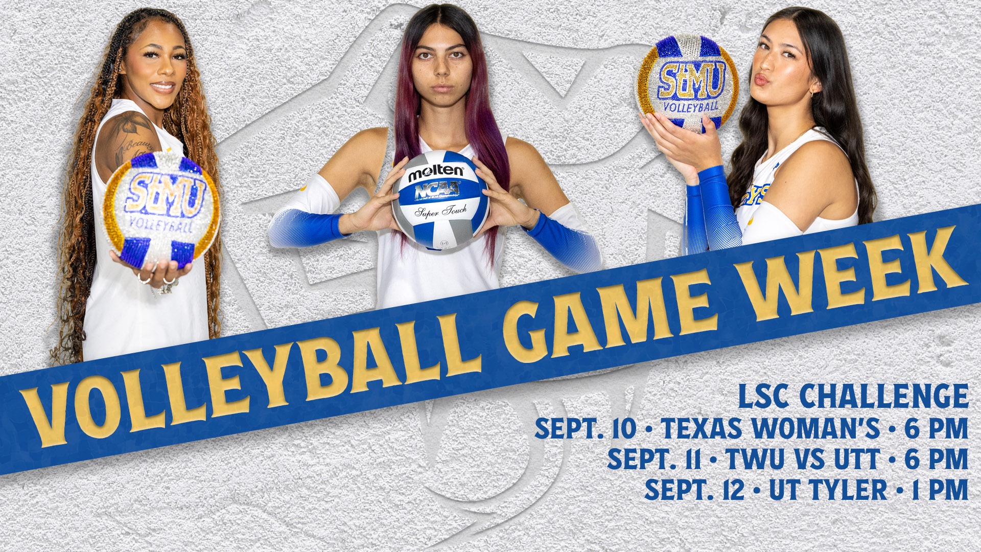 Graphic with the words Soccer Game Week at an angle through the center. On the bottom right is the schedule for the week. Athletes in the top across the back are Olivia Rubio, Natalia Rodriguez and Emerson Chang.