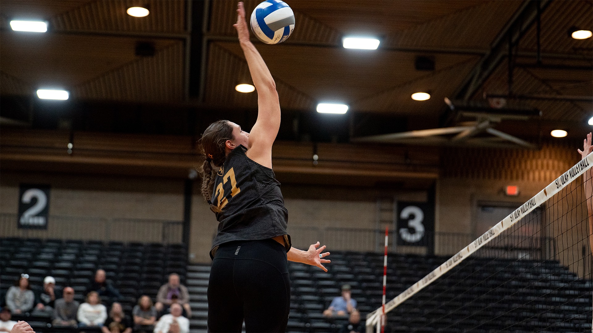 Lilah Van Scoyoc goes up for a swing.