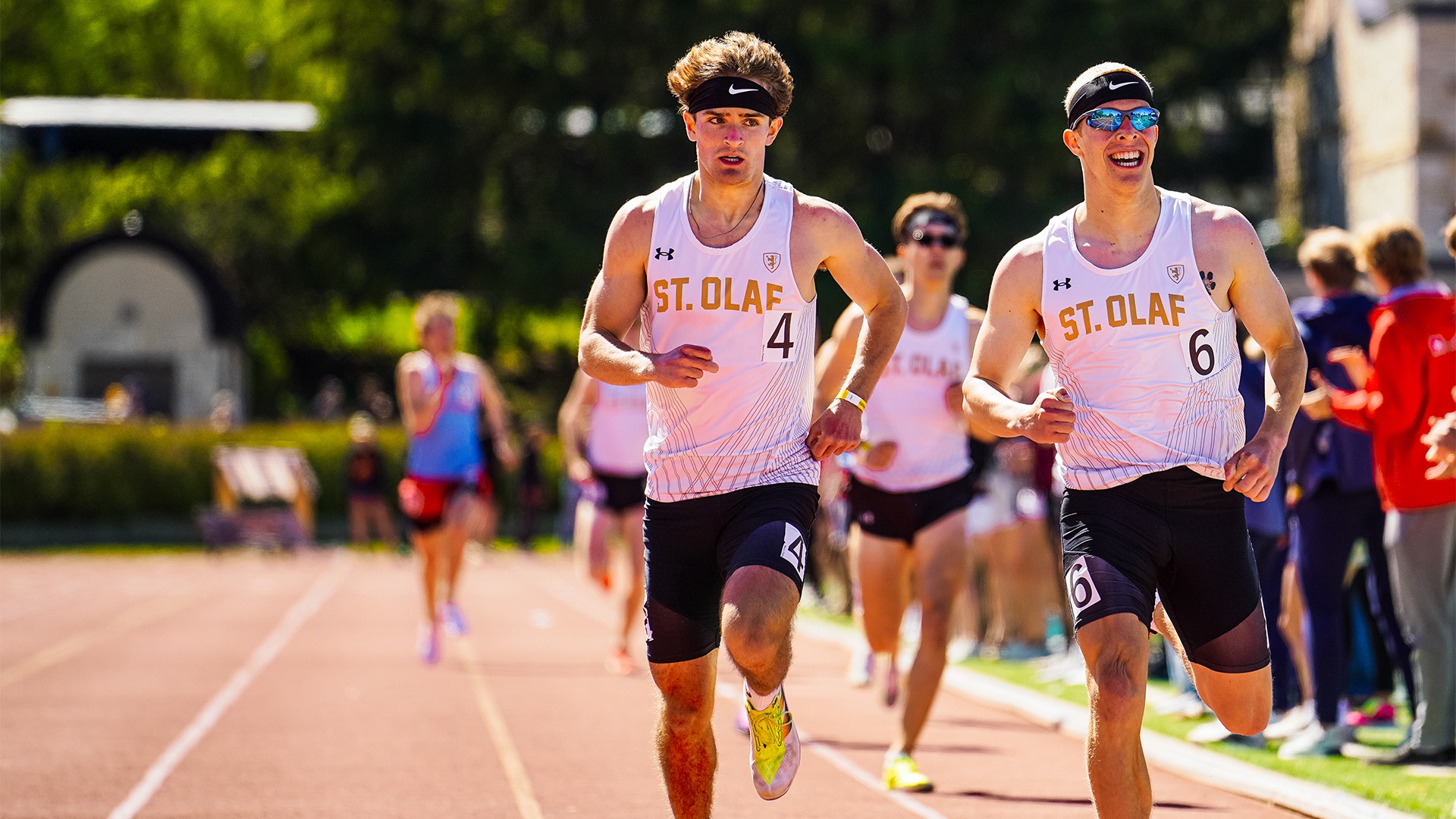 Paxon Myers approaches the finish line in the 800-meter run.