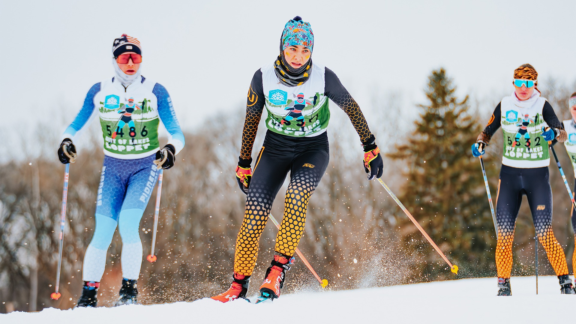 Liesl Cope-Schaeffer skis over a hill.
