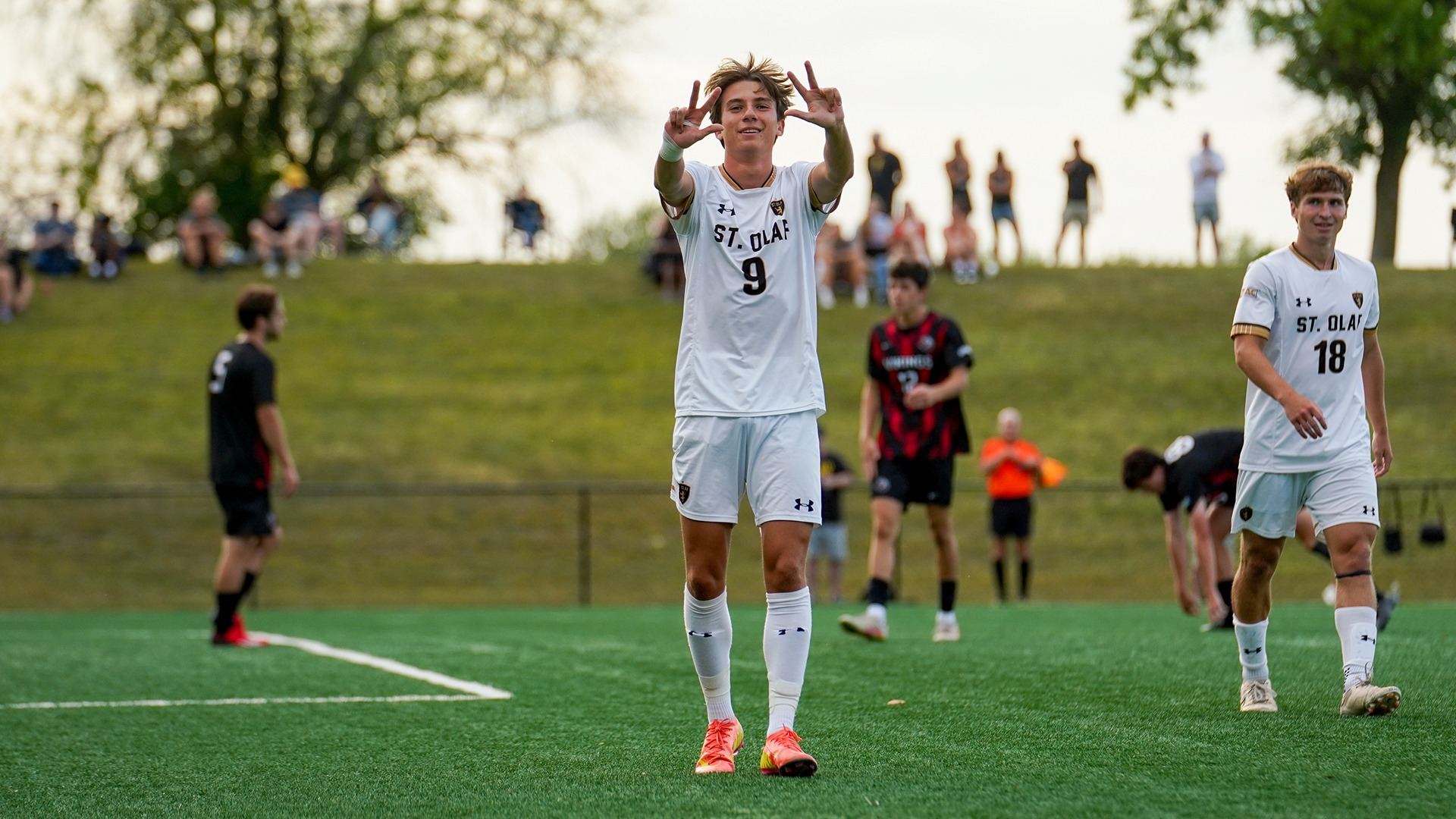 Jack Soares celebrates his hat trick.