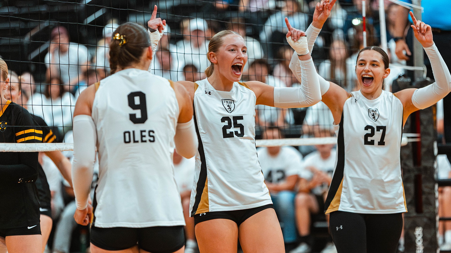 Maren Mliler celebrates after winning a point.