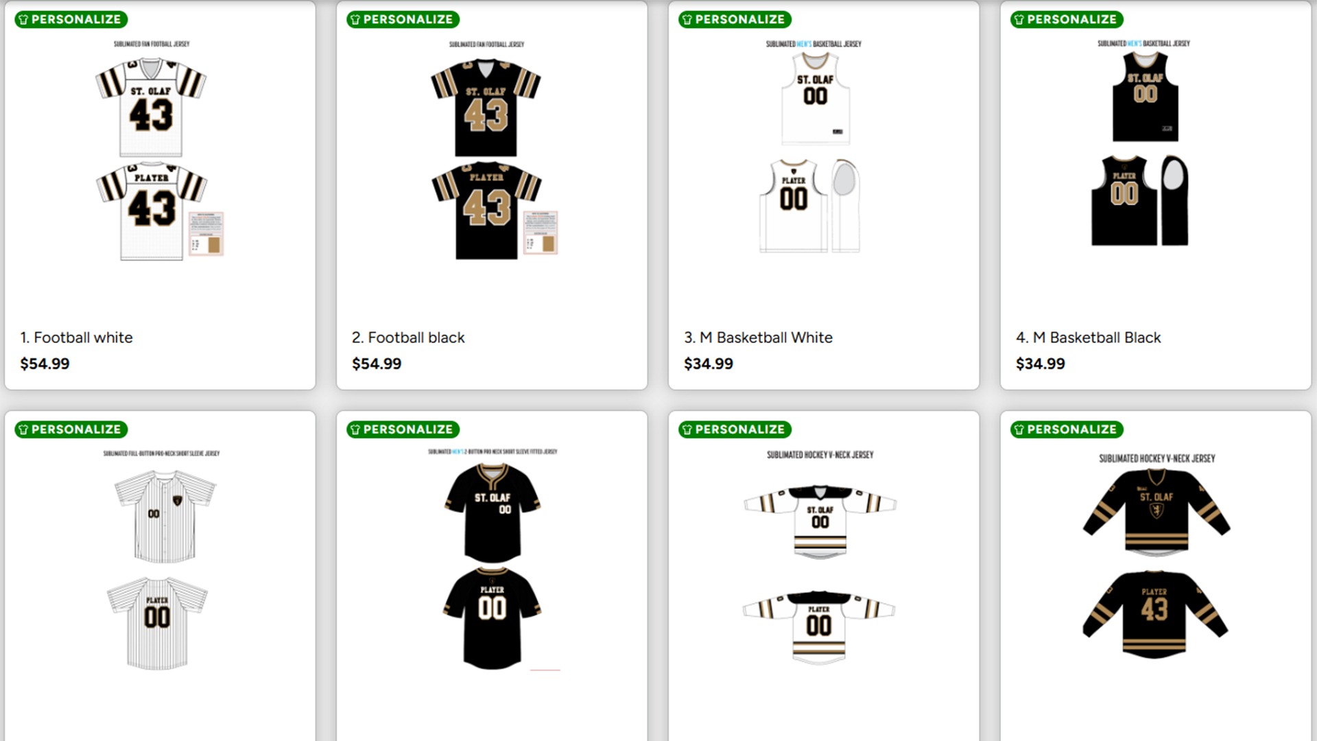 A screenshot of the jerseys in the jersey store.