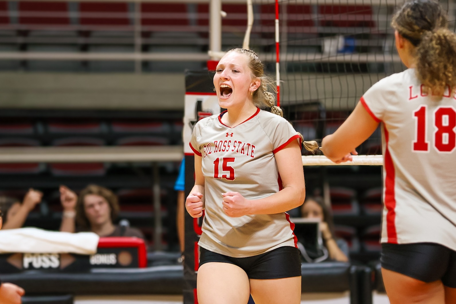 26 VB Libby Foster is pumped after a great play