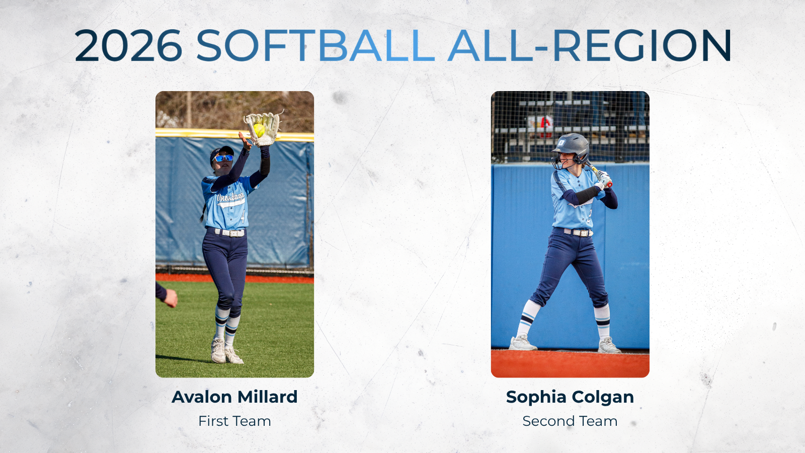Two softball players are featured in a 