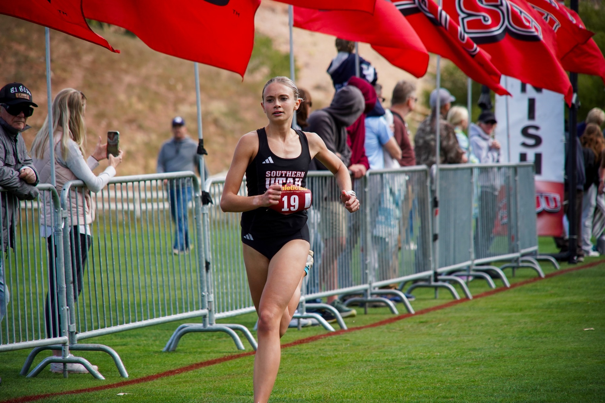 Taylor Jorgenson crossing the line at the Color Country Invintational