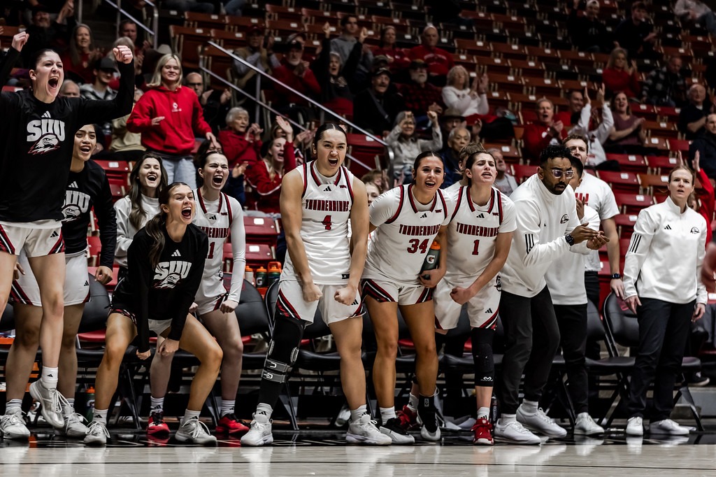 The bench celebrates after a huge play