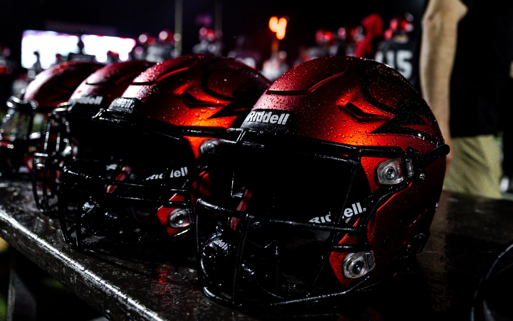 Football Helmets lined up