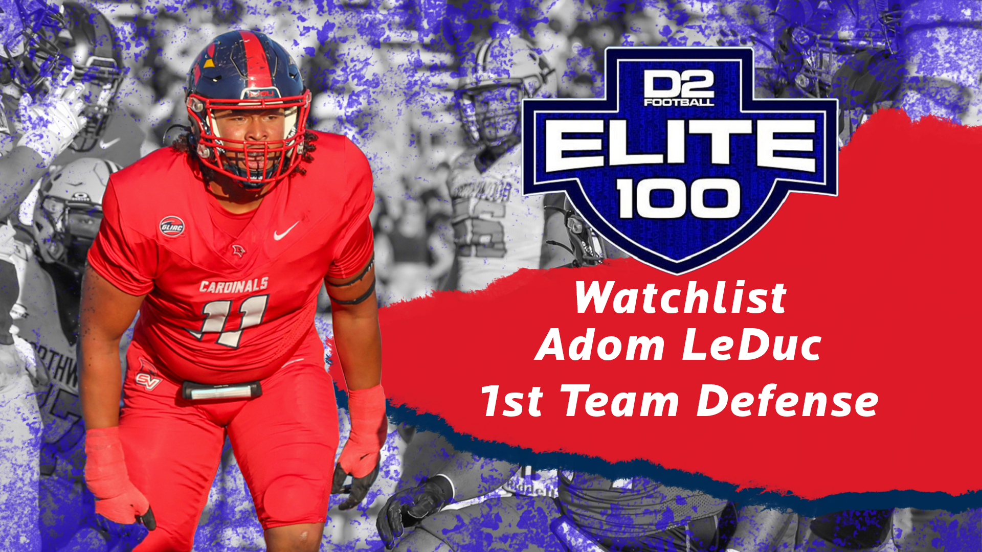 Elite 100 Watchlist Graphic Featuring defensive lineman Adom LeDuc