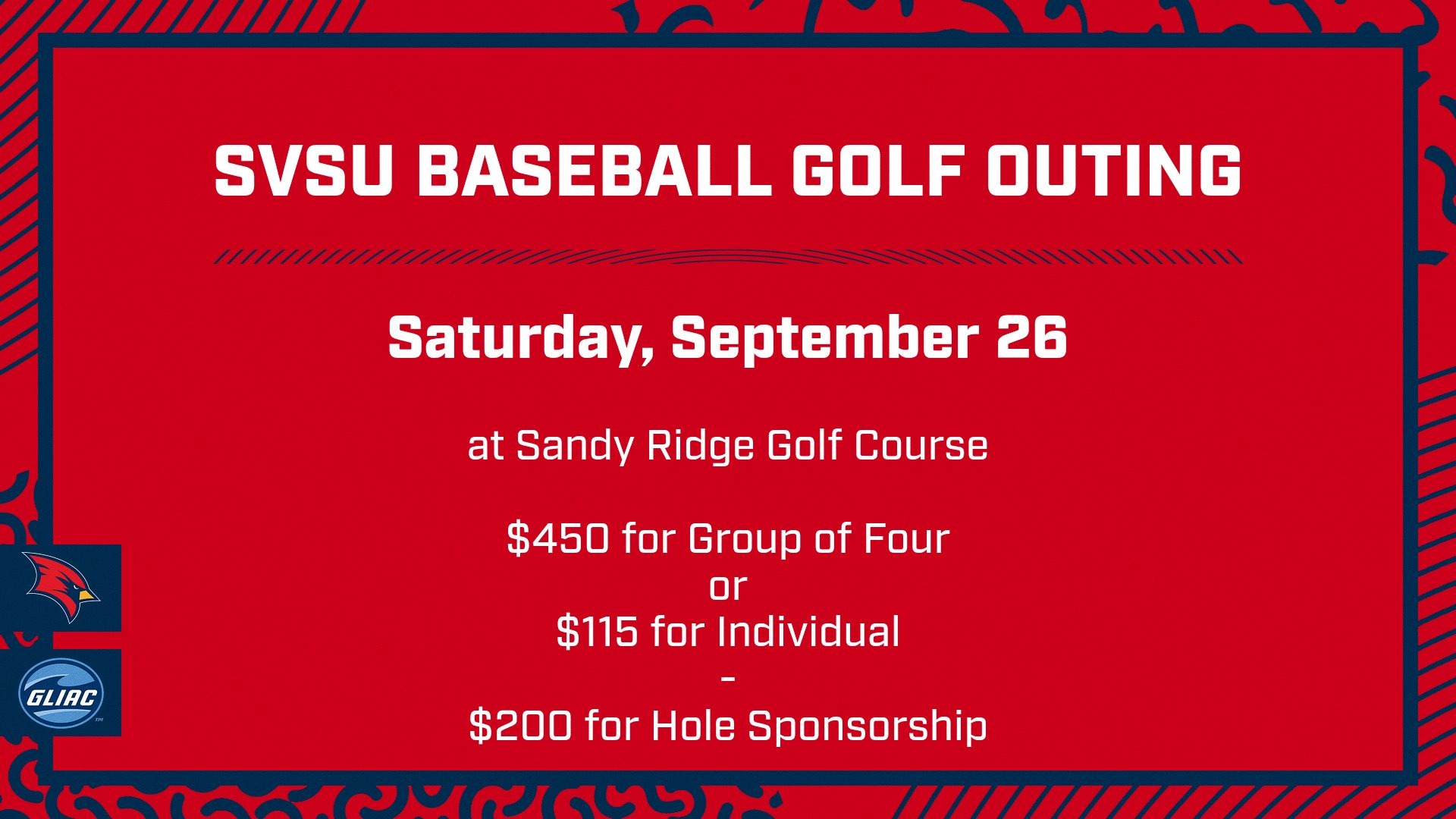 2026 SVSU Baseball Golf Outing Information Graphic