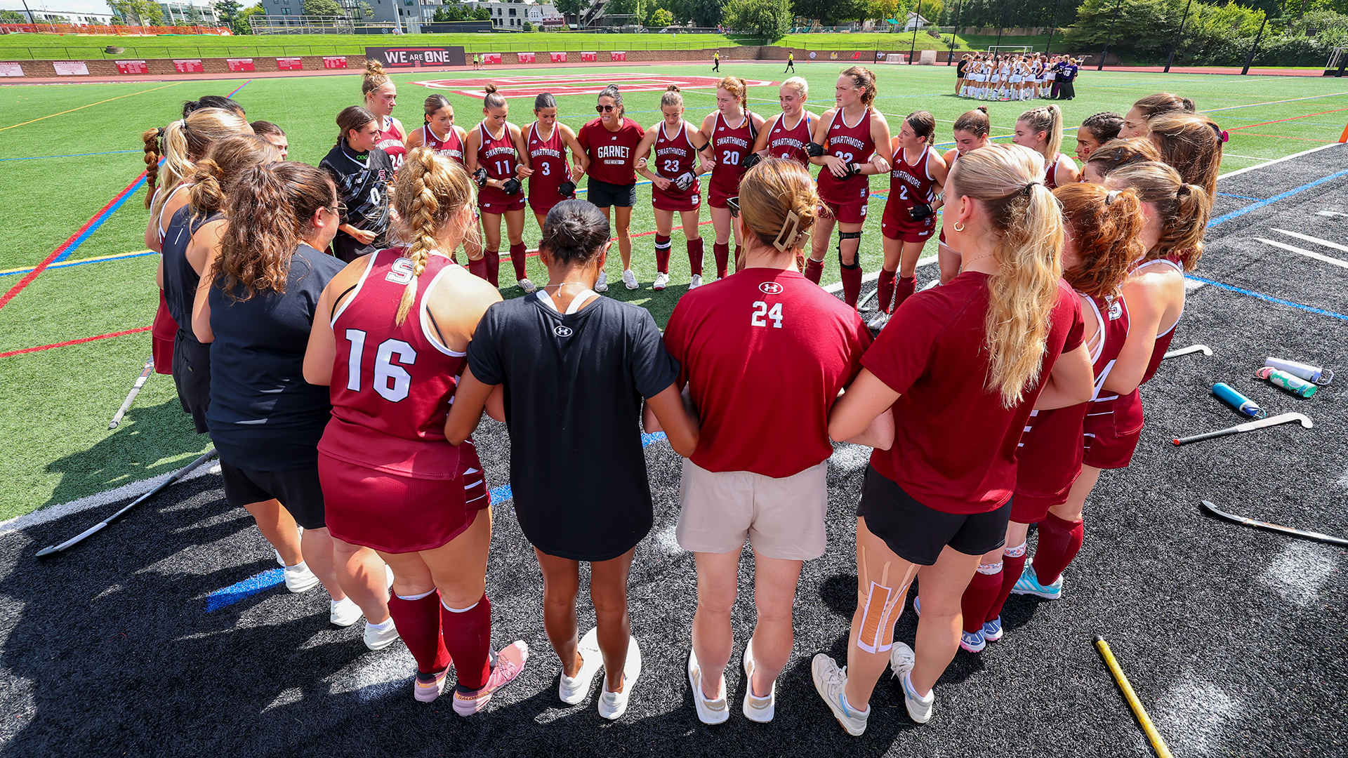 Field hockey huddle