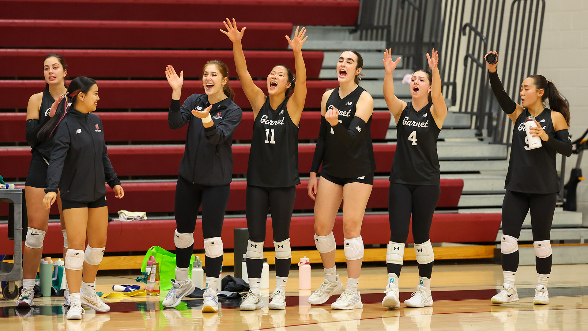 Volleyball's bench celebrates point