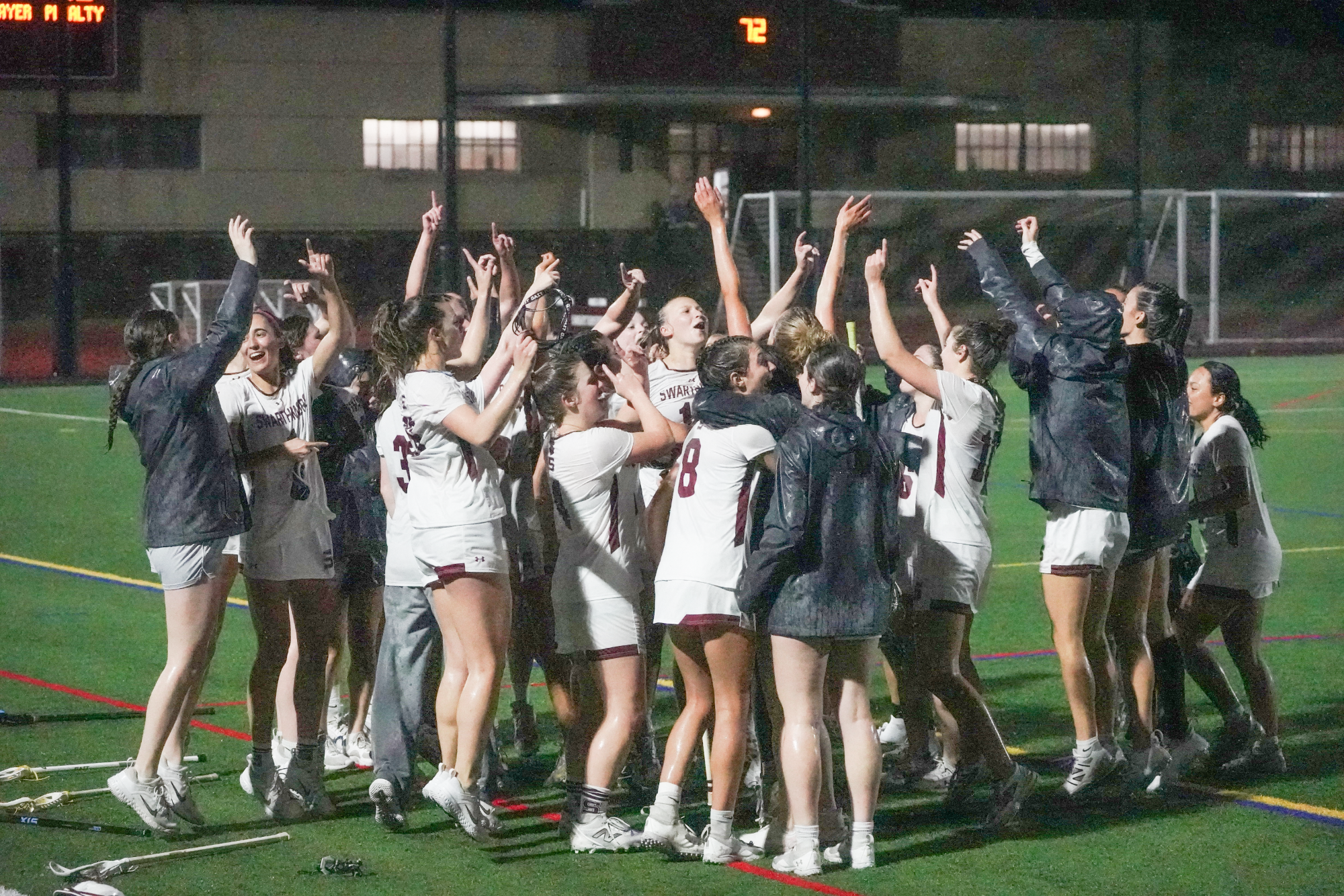 women's lacrosse celebrates upset win over muhlenberg