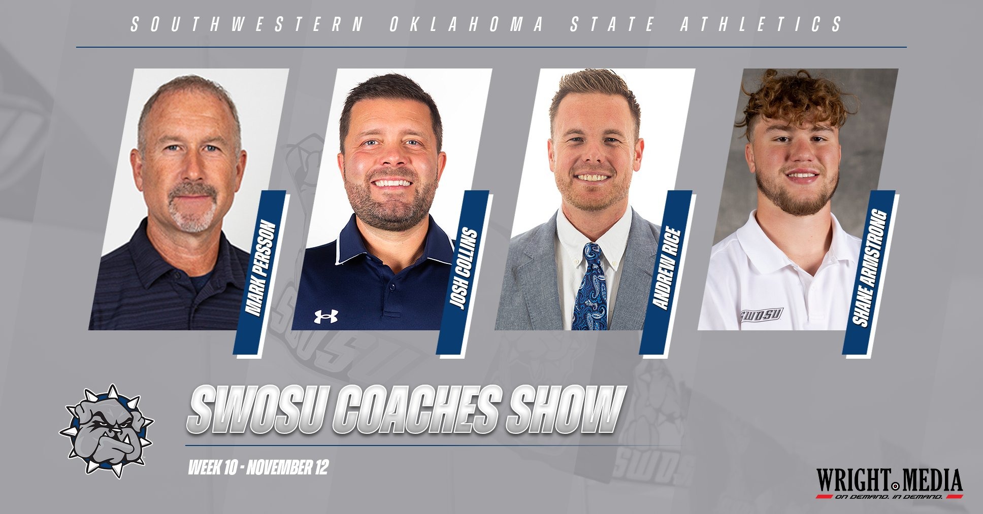 Coaches Show Week 10 Graphic Showing this week's lineup - Mark Persson, Josh Collins, Andrew Rice, & Shane Armstrong