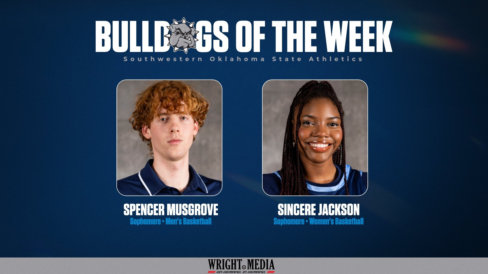 Bulldog of the Week Graphic  showing the winners, Spencer Musgrove and Sincere Jackson