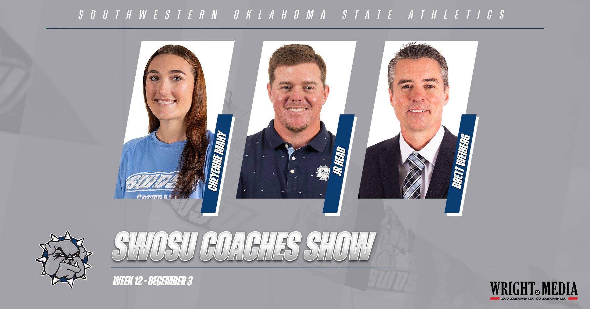 Coaches Show graphic featuring the three guests on this week: Cheyenne Mahy, JR Head, and Brett Weiberg