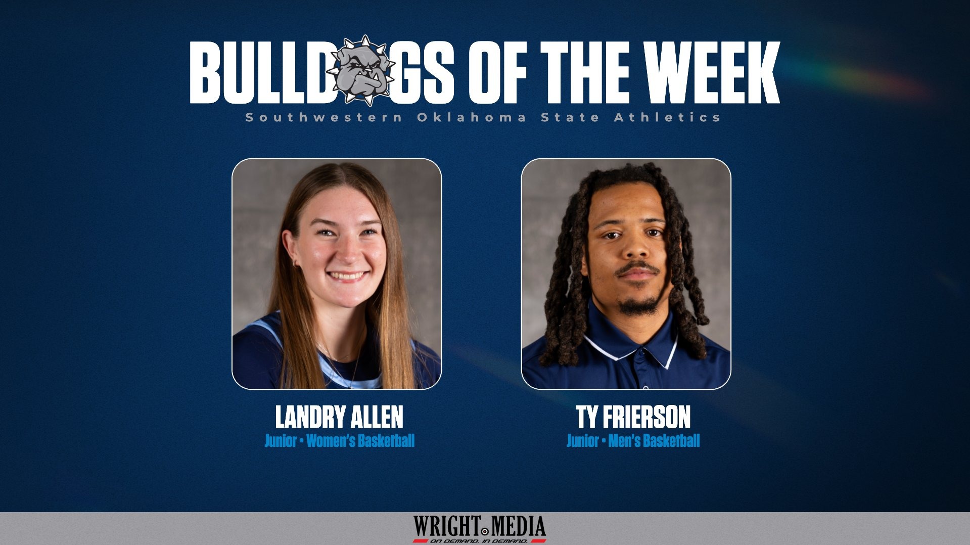graphic showing the headshots of both bulldog of the week winners, landry allen and ty frierson