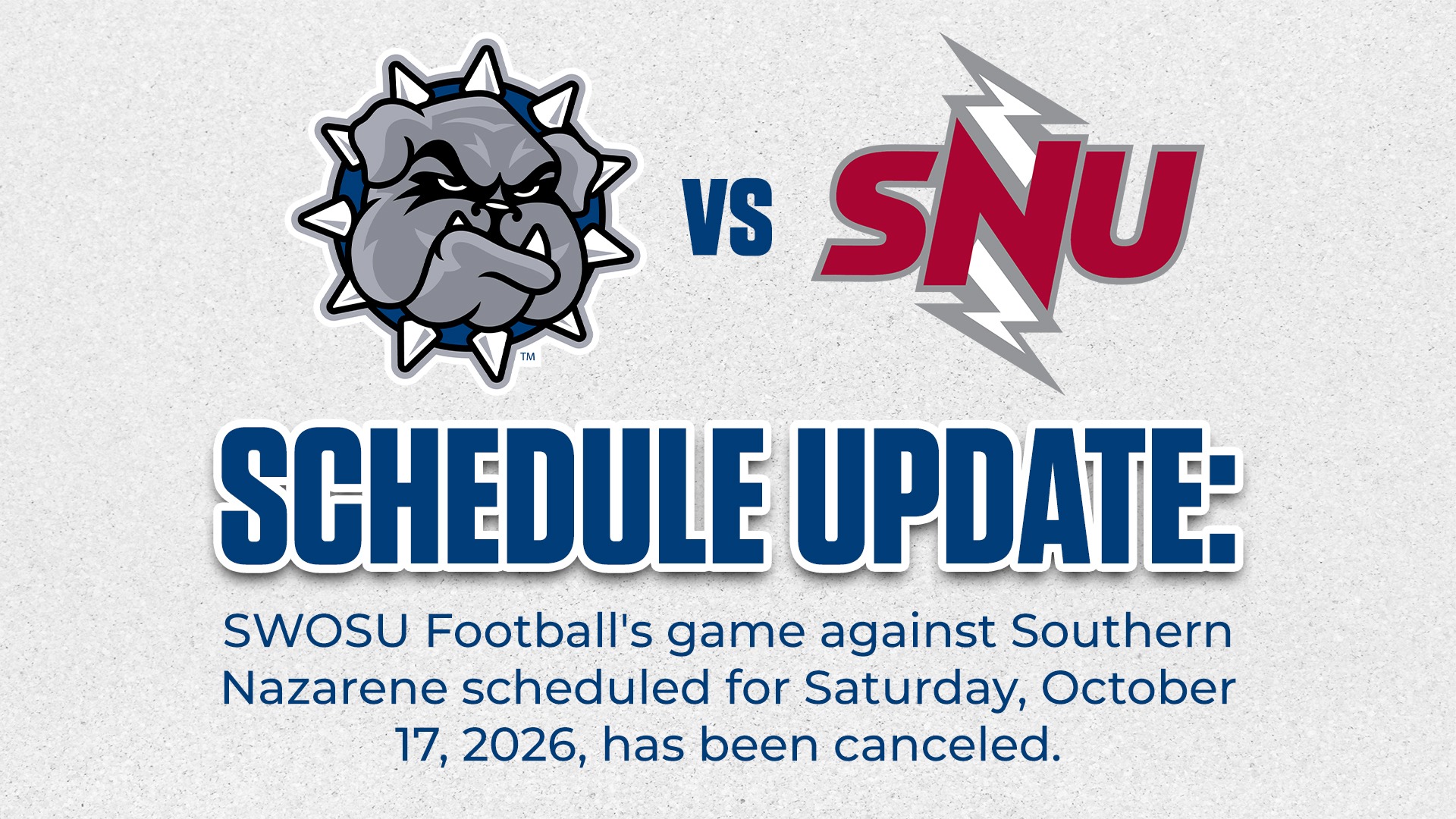 Schedule Change graphic SWOSU vs SNU