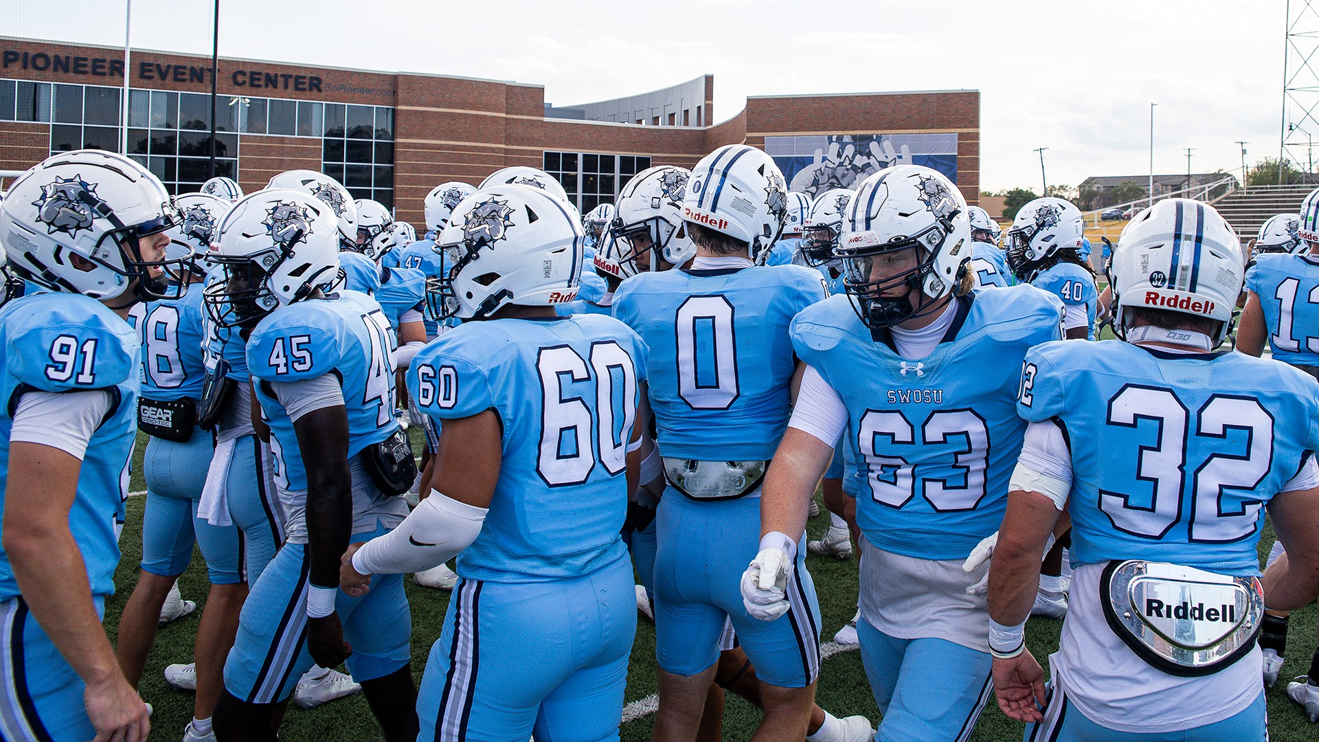 Football players gather pregame