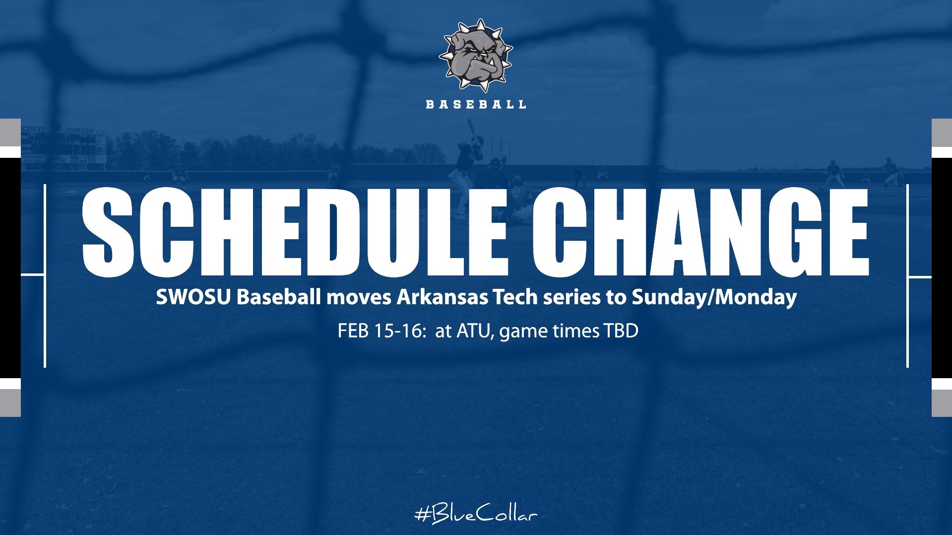 baseball schedule change graphic with boldly worded 