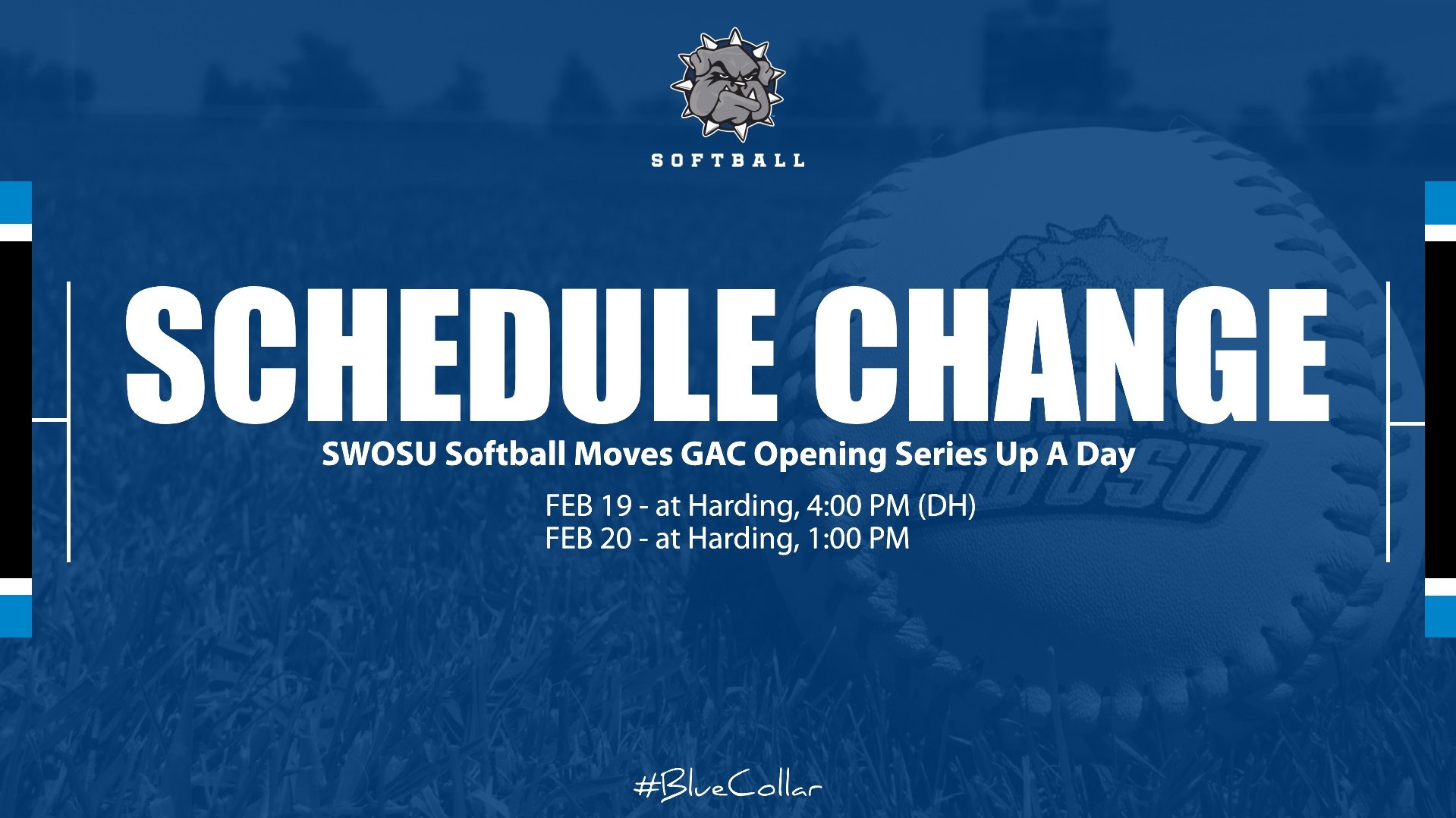 schedule change graphic notifying everyone of a change to the softball series