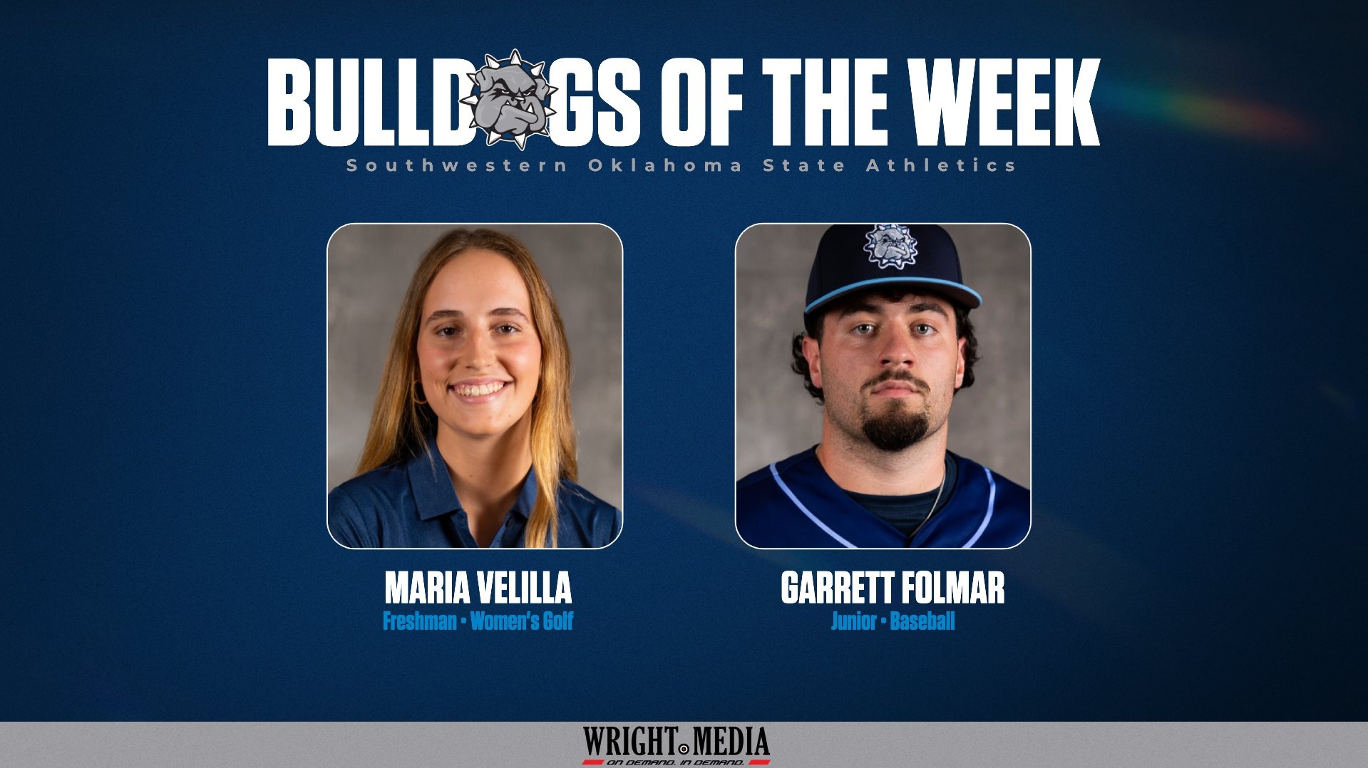 bulldog of the week winner headshots of Maria Velilla and Garrett Folmar