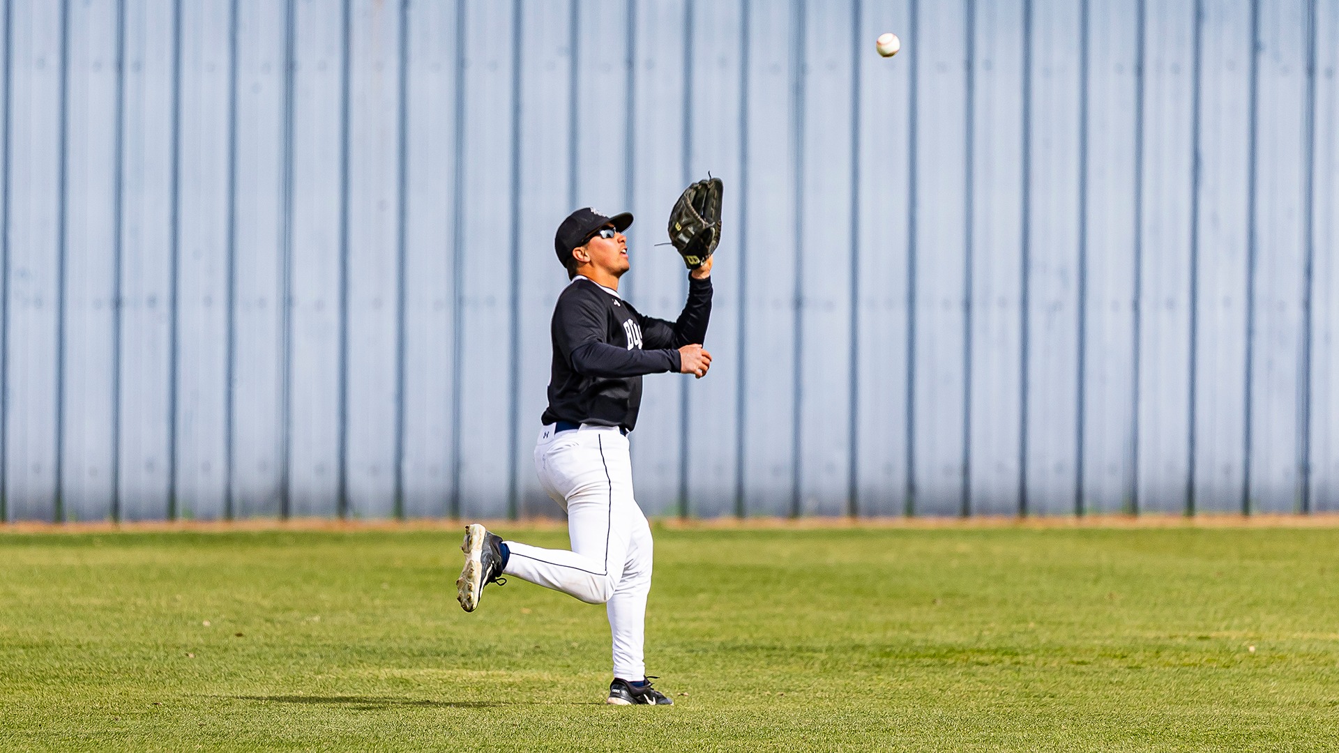 zach makarewich catches a fly ball in the outfield