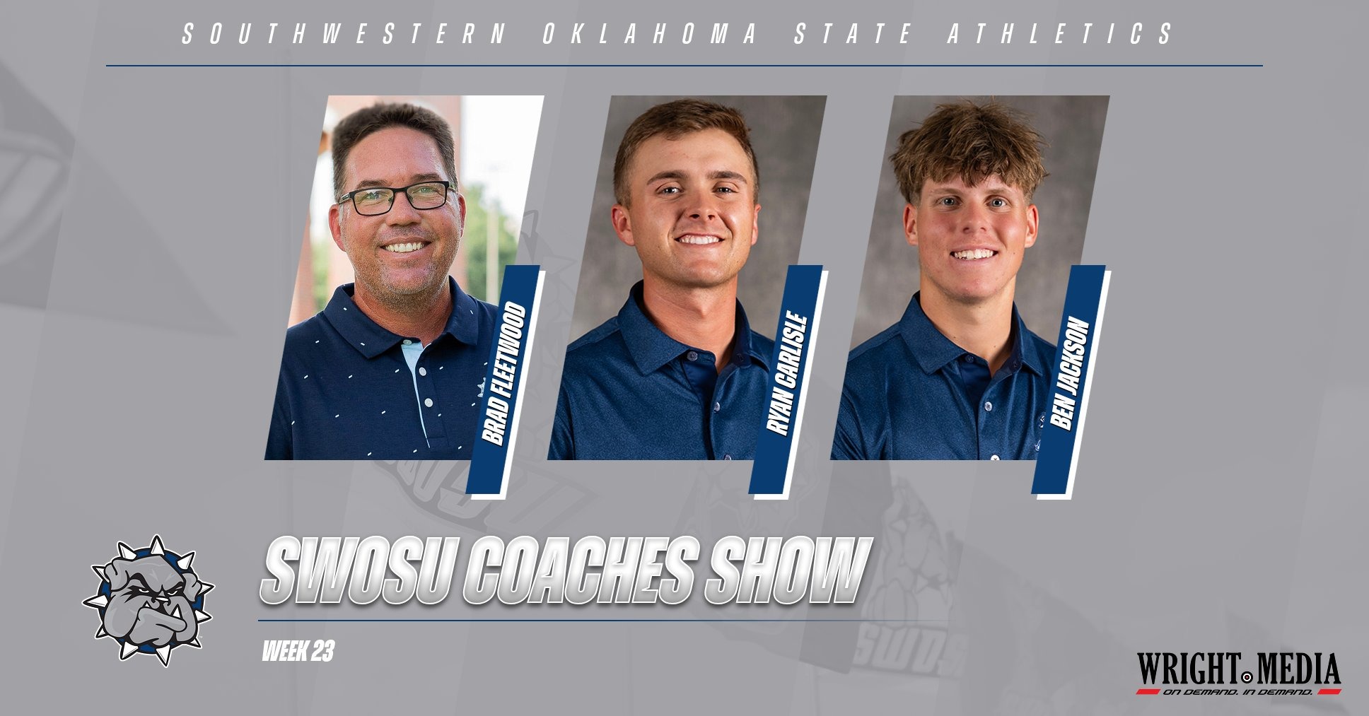 swosu coaches show lineup showing headshots of the weeks' guests: Brady fleetwood, ryan carlisle, and ben jackson