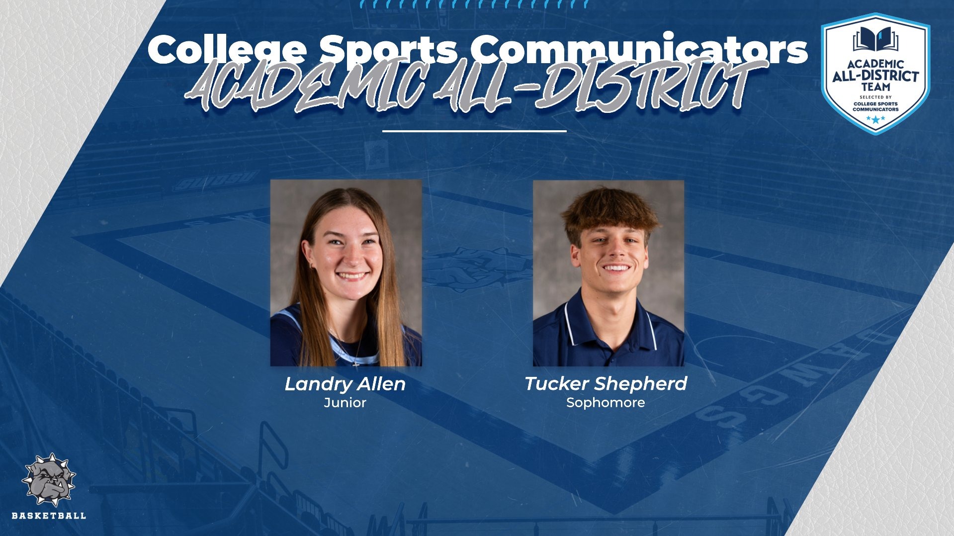 csc academic all district graphic with headshots of landry allen and tucker shepherd